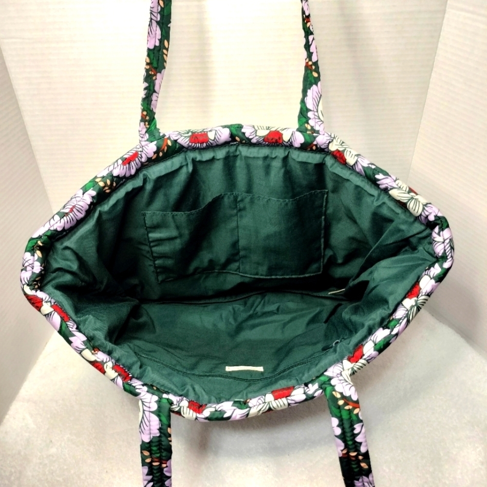 Vera Bradley Floral Tote Bag Lotus Sea Moss Zip Top Medium Quilted - Picture 4 of 6